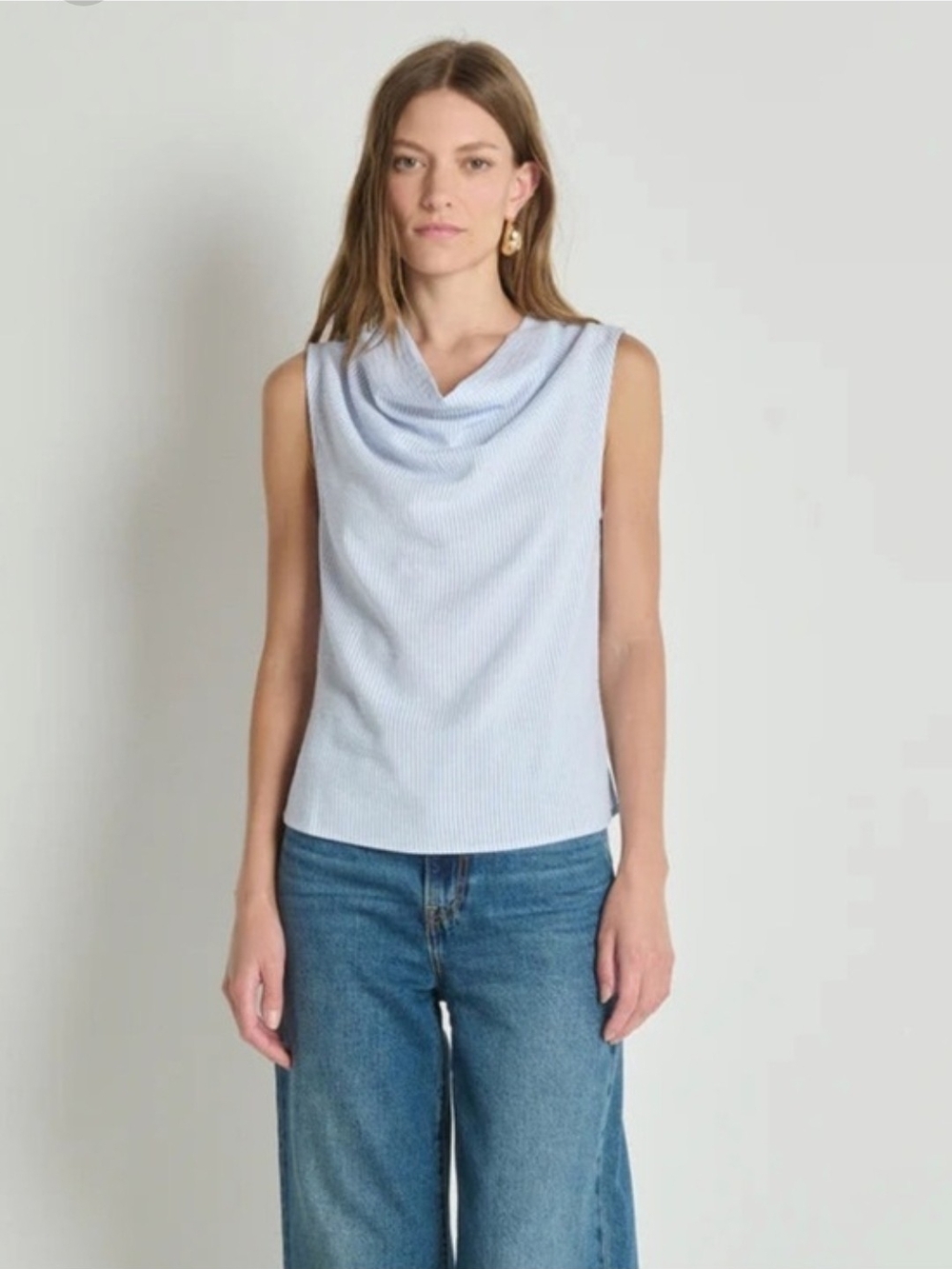 Nation LTD Light Blue Sleeveless Cowl Neck Sweater